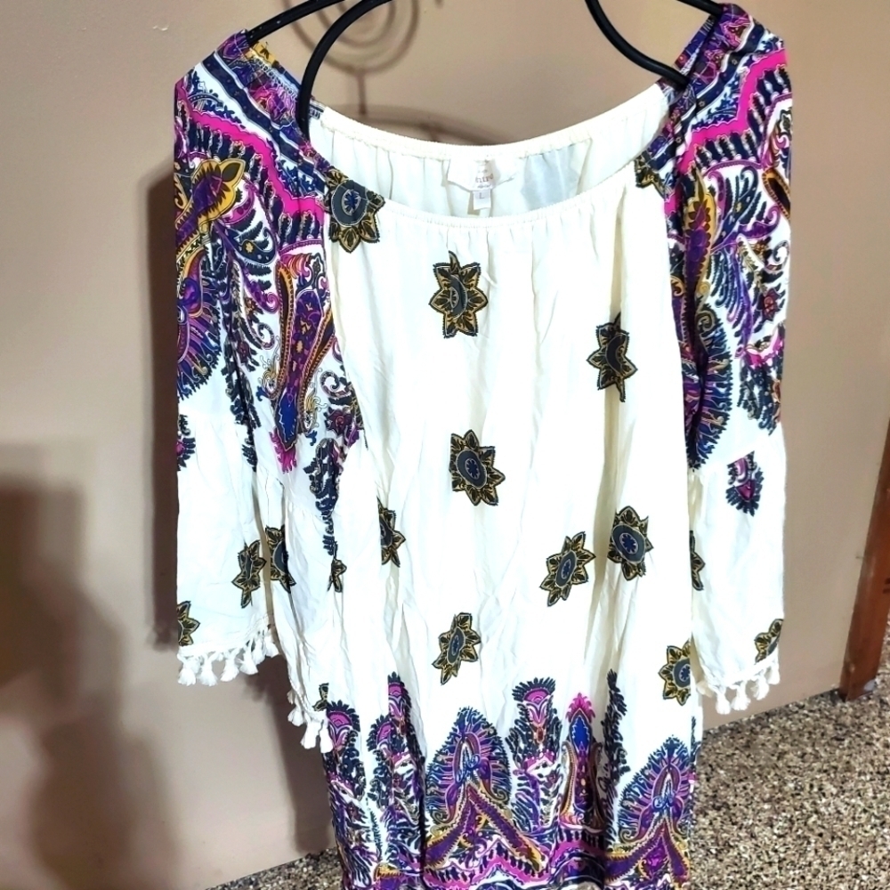 ENTRO Colorful Hippy Sleeve Tassels Lined‎ Sz. L Dress
